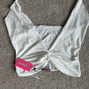 Edikted Cream Twist Front Blouse